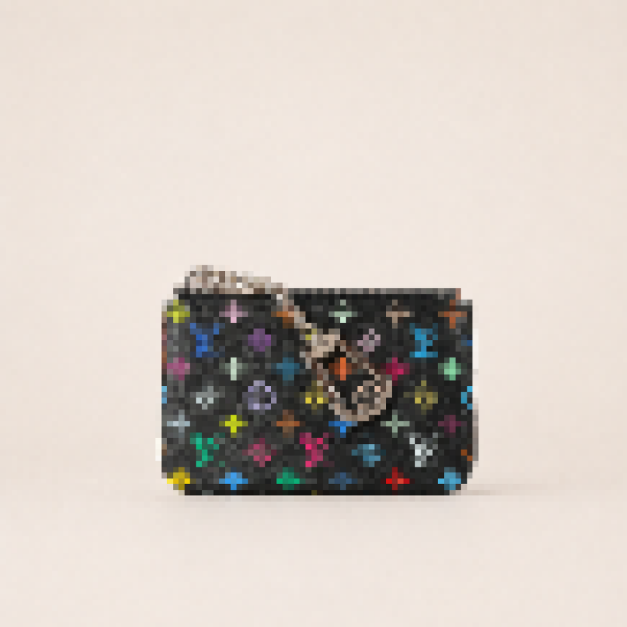 Multicolor Monogram Key Pouch - Luxury Canvas Coin Purse and Card Holder with Chain Link Clip