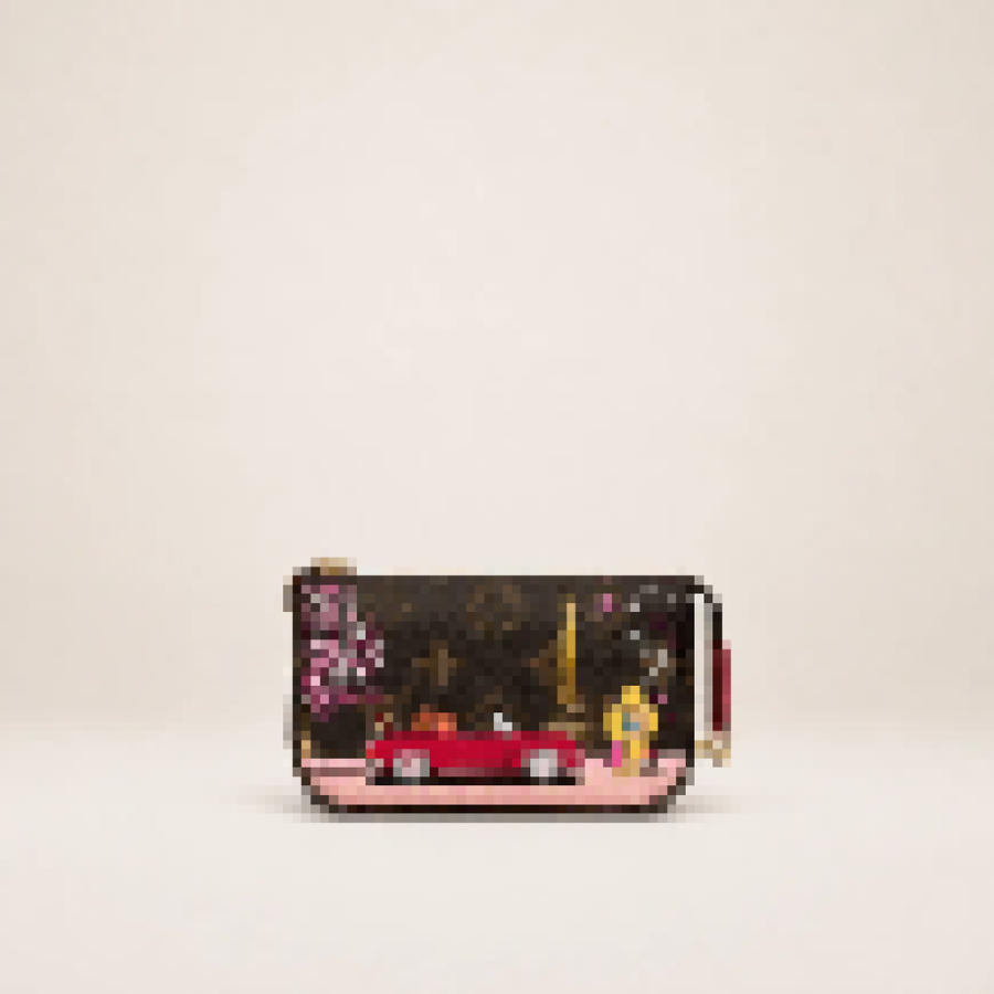 Artistic Cityscape Mini Wristlet Pouch with Zip Closure for Daily Carry