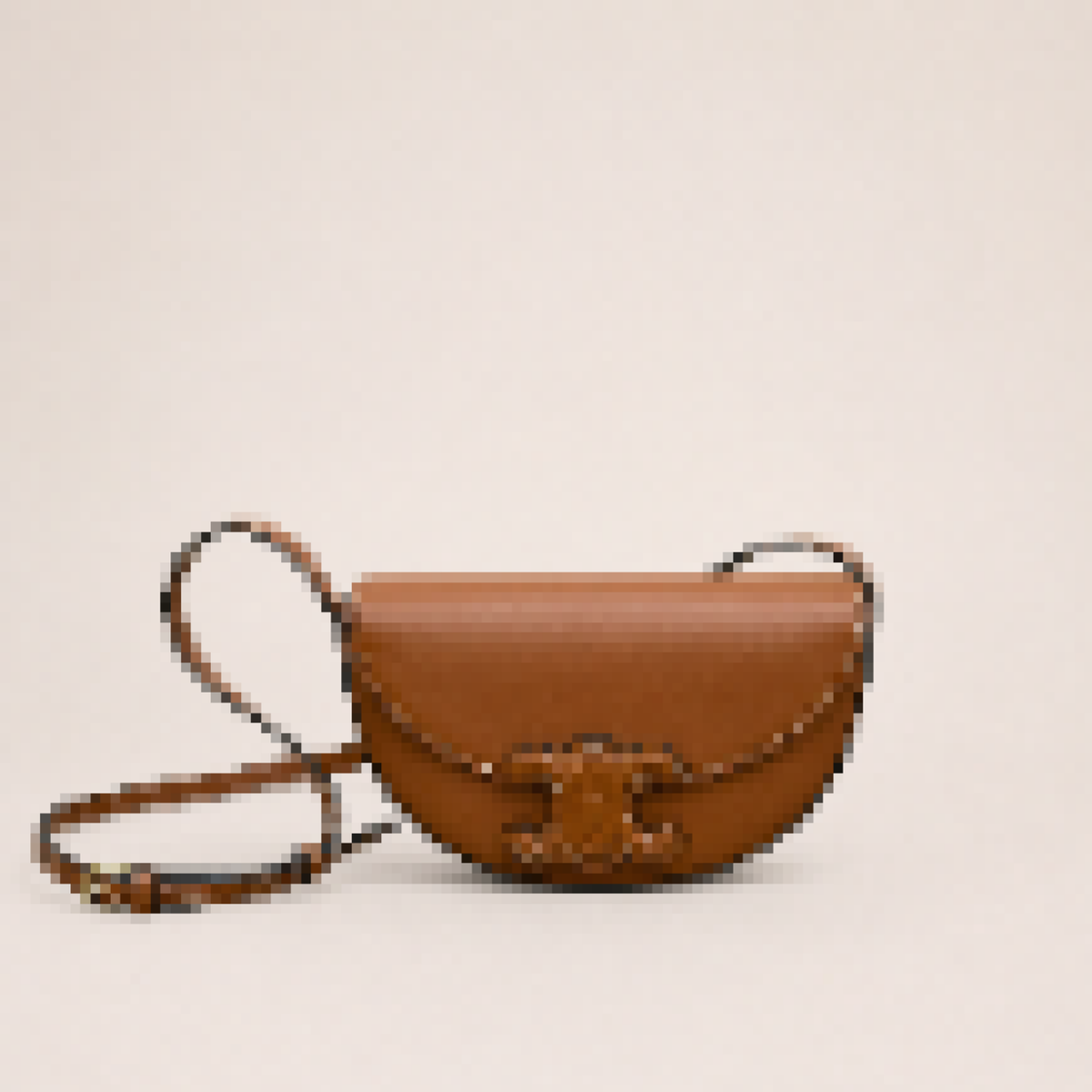 Mini Crescent Crossbody Bag in Monogram Canvas & Smooth Calfskin Leather – Structured Saddle Silhouette with Gold Accent Clasp