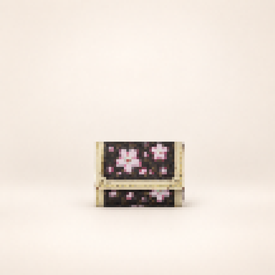 Cherry Blossom Floral Compact Wallet – Elegant Foldable Card Holder Purse for Women