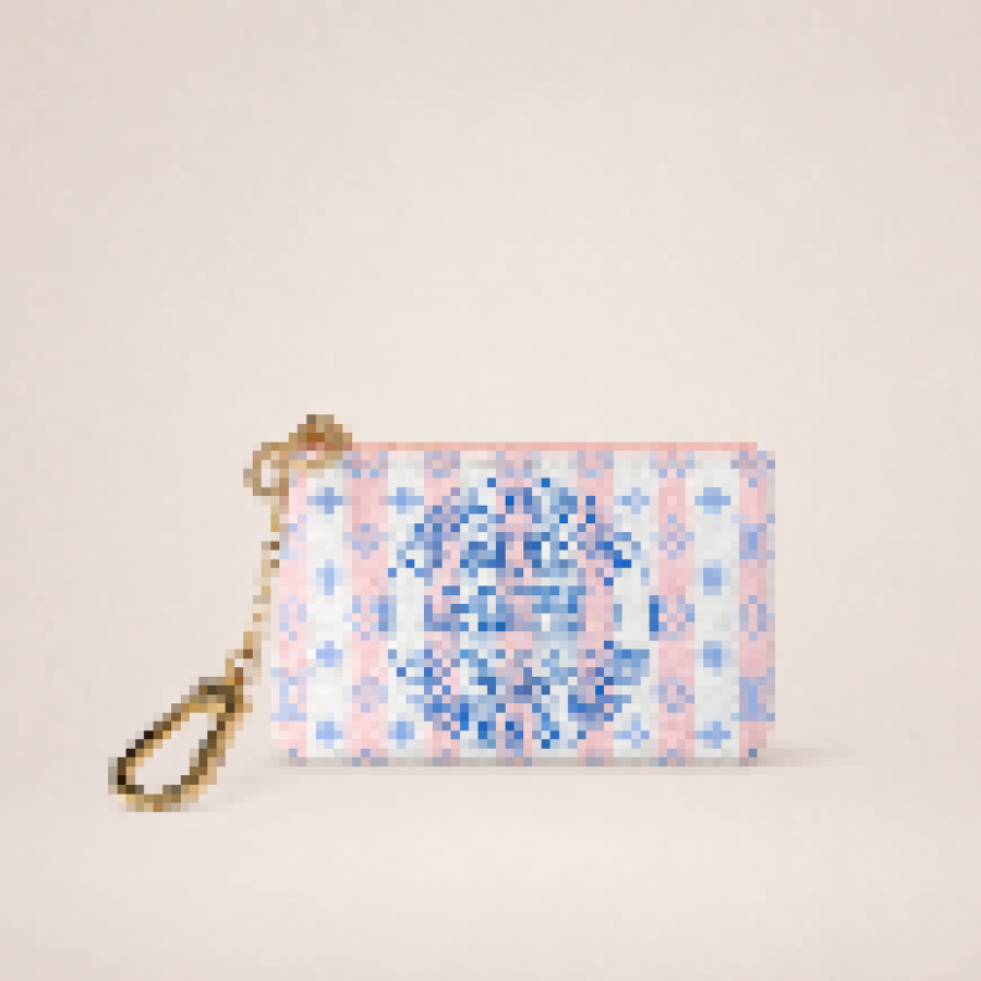 Mini Canvas Chain Wristlet Bag with Vintage Travel Print Design – Elegant Compact Crossbody Purse for Women