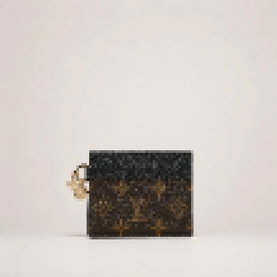 Premium Monogram Canvas Card Holder Wallet with Key Ring, Compact Leather Accent Card Case for Women & Men
