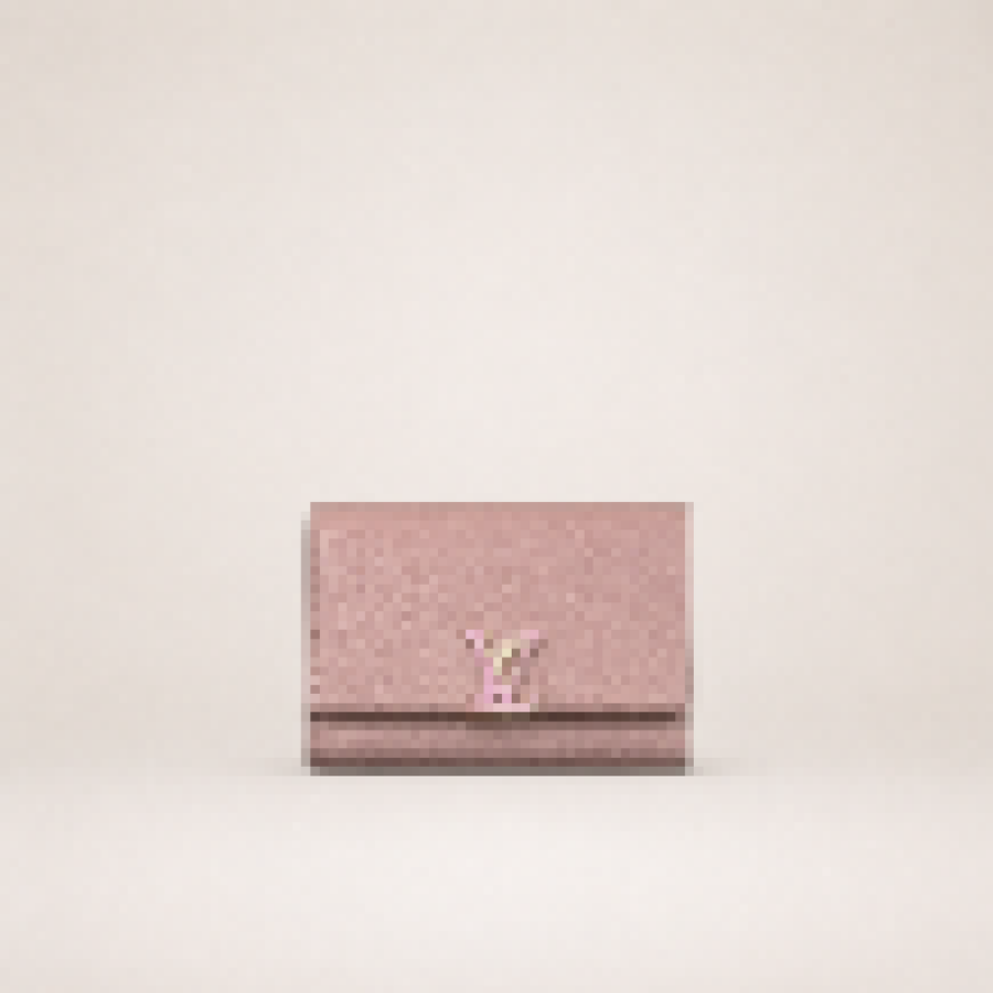 Luxury Pebbled Leather Wallet for Women, Compact Foldable Card Holder Purse with Gold Accent
