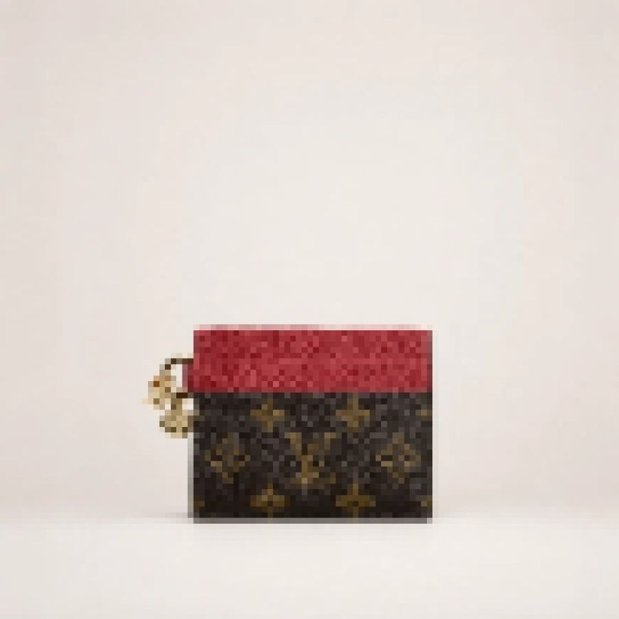 Premium Monogram Canvas Card Holder Wallet with Key Ring, Compact Leather Accent Card Case for Women & Men
