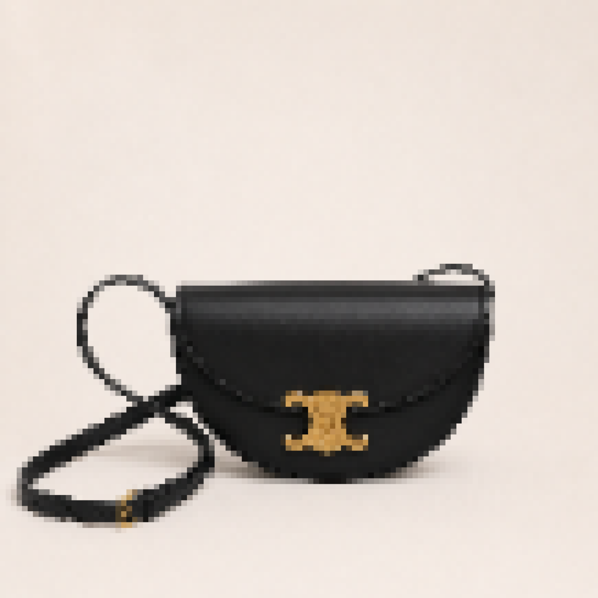 Mini Crescent Crossbody Bag in Monogram Canvas & Smooth Calfskin Leather – Structured Saddle Silhouette with Gold Accent Clasp