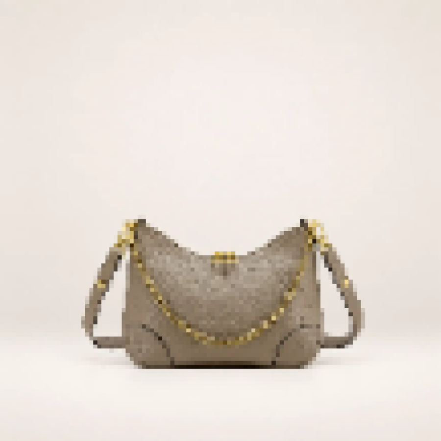 Monogram Hobo Shoulder Bag – Women's Crossbody Purse with Chain Detail