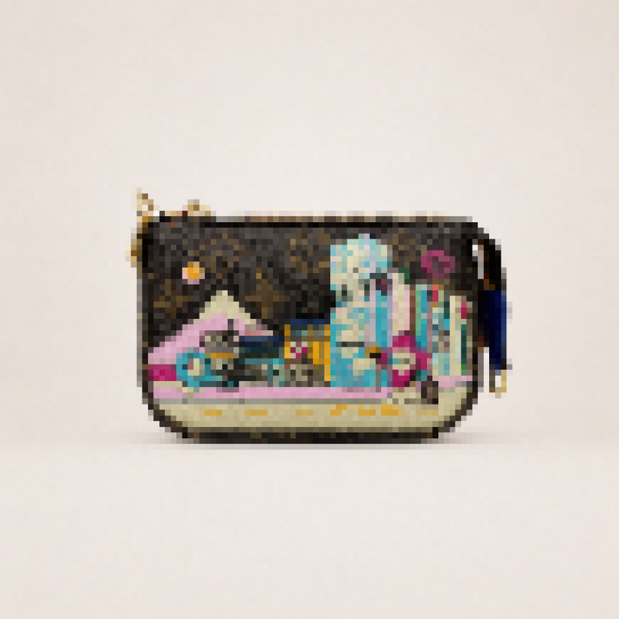 Artistic Cityscape Mini Wristlet Pouch with Zip Closure for Daily Carry