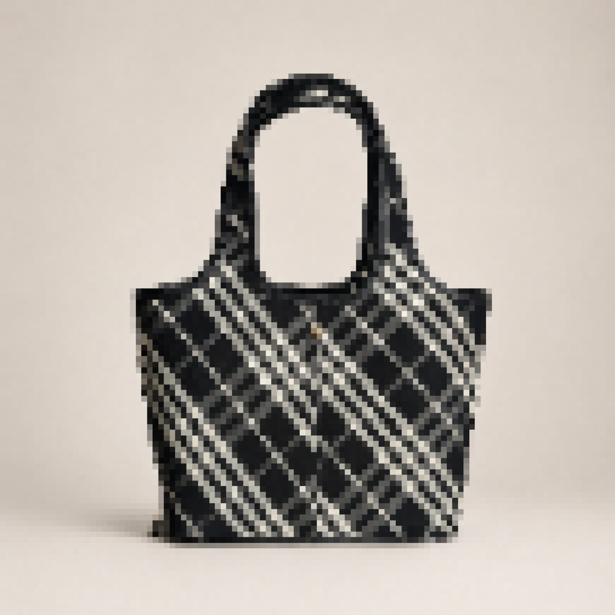 Compact Shoulder Tote Bag with Check Pattern for Everyday Carry