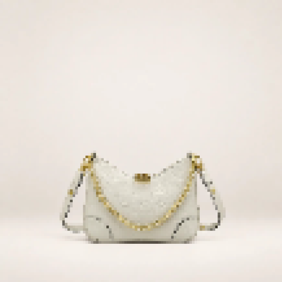 Monogram Hobo Shoulder Bag – Women's Crossbody Purse with Chain Detail