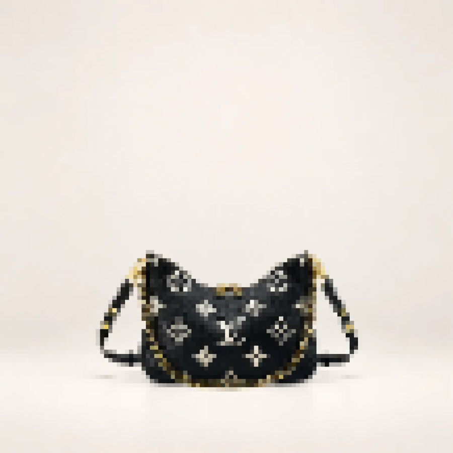 Monogram Hobo Shoulder Bag – Women's Crossbody Purse with Chain Strap Detail