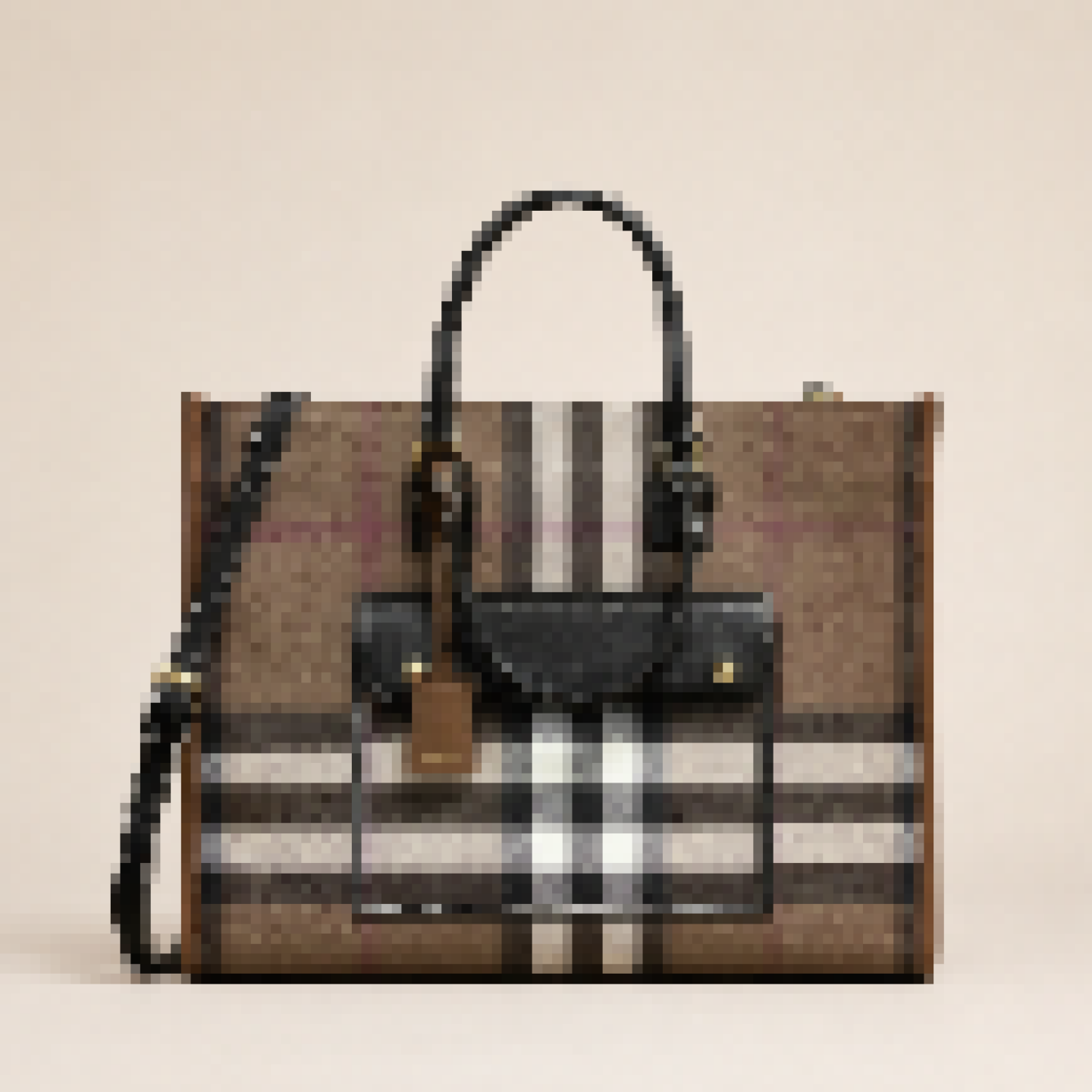 Structured Plaid Tote Bag with Adjustable Convertible Strap for Daily Carry