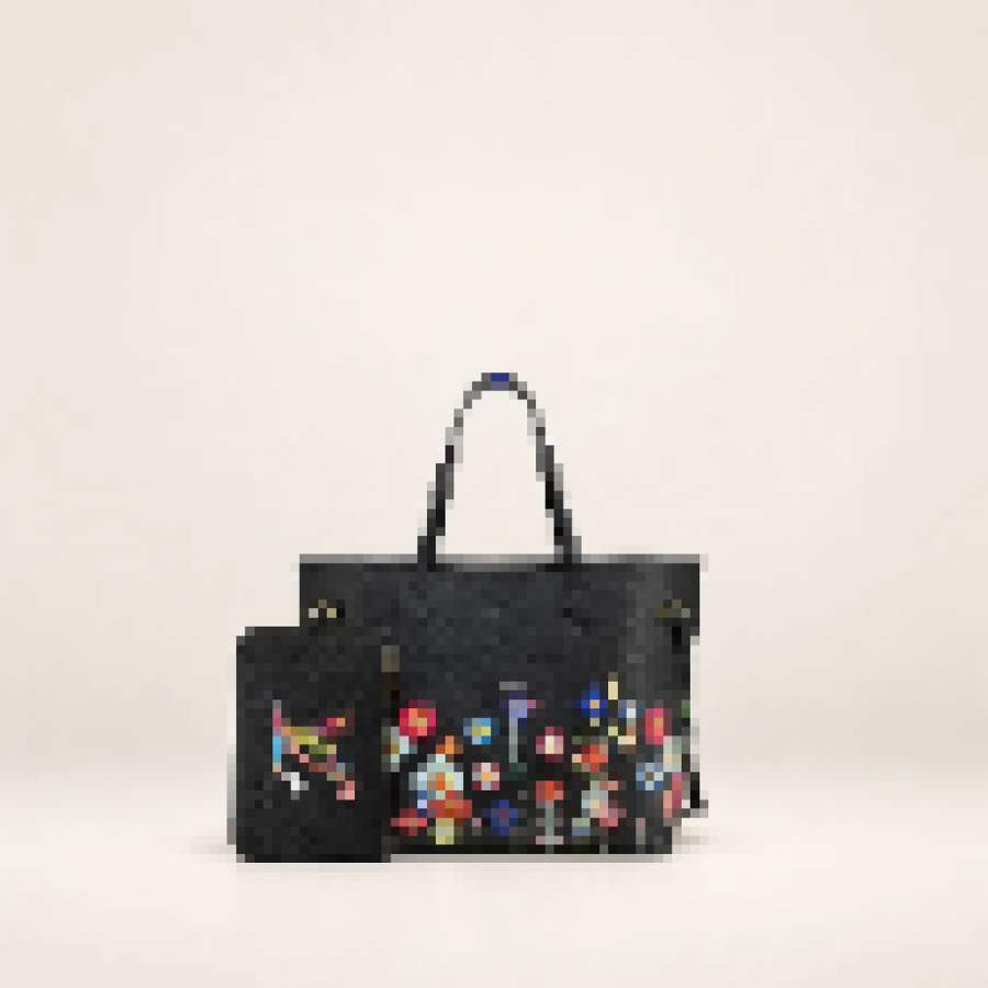 Printed Canvas Tote Bag – Women's Large Shoulder Handbag with Removable Pouch