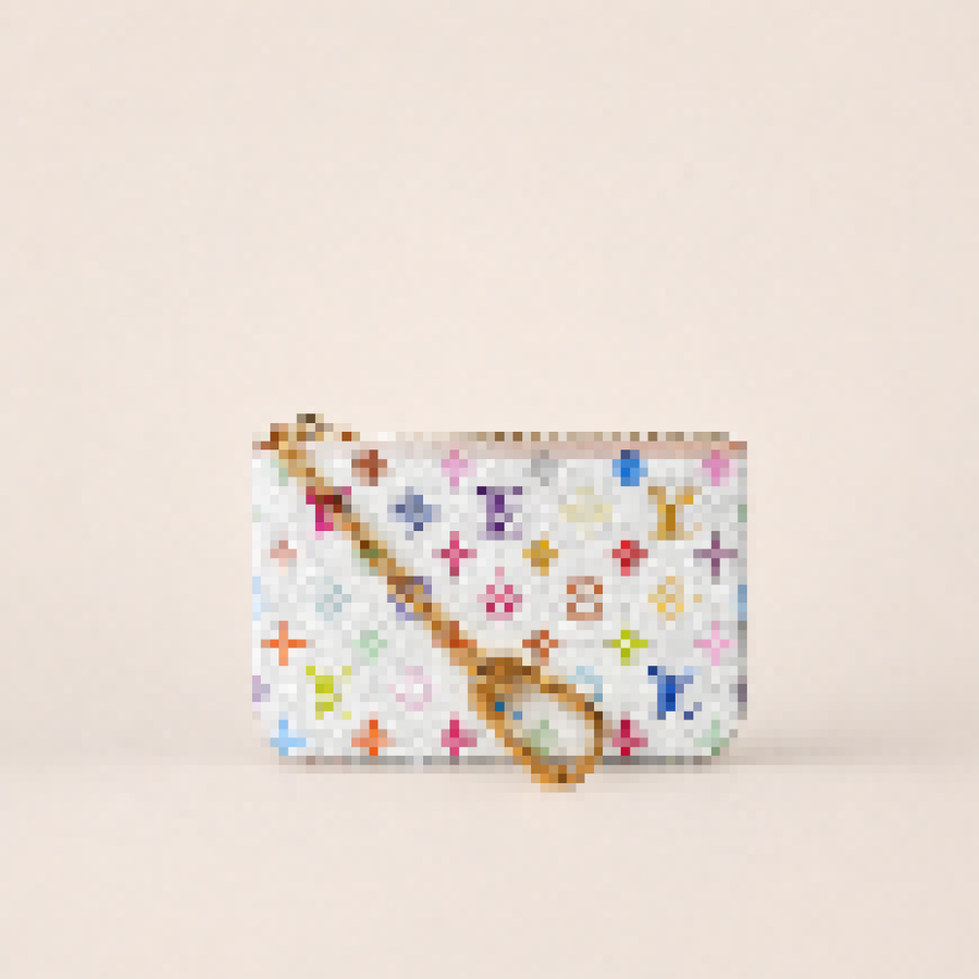 Multicolor Monogram Key Pouch - Luxury Canvas Coin Purse and Card Holder with Chain Link Clip