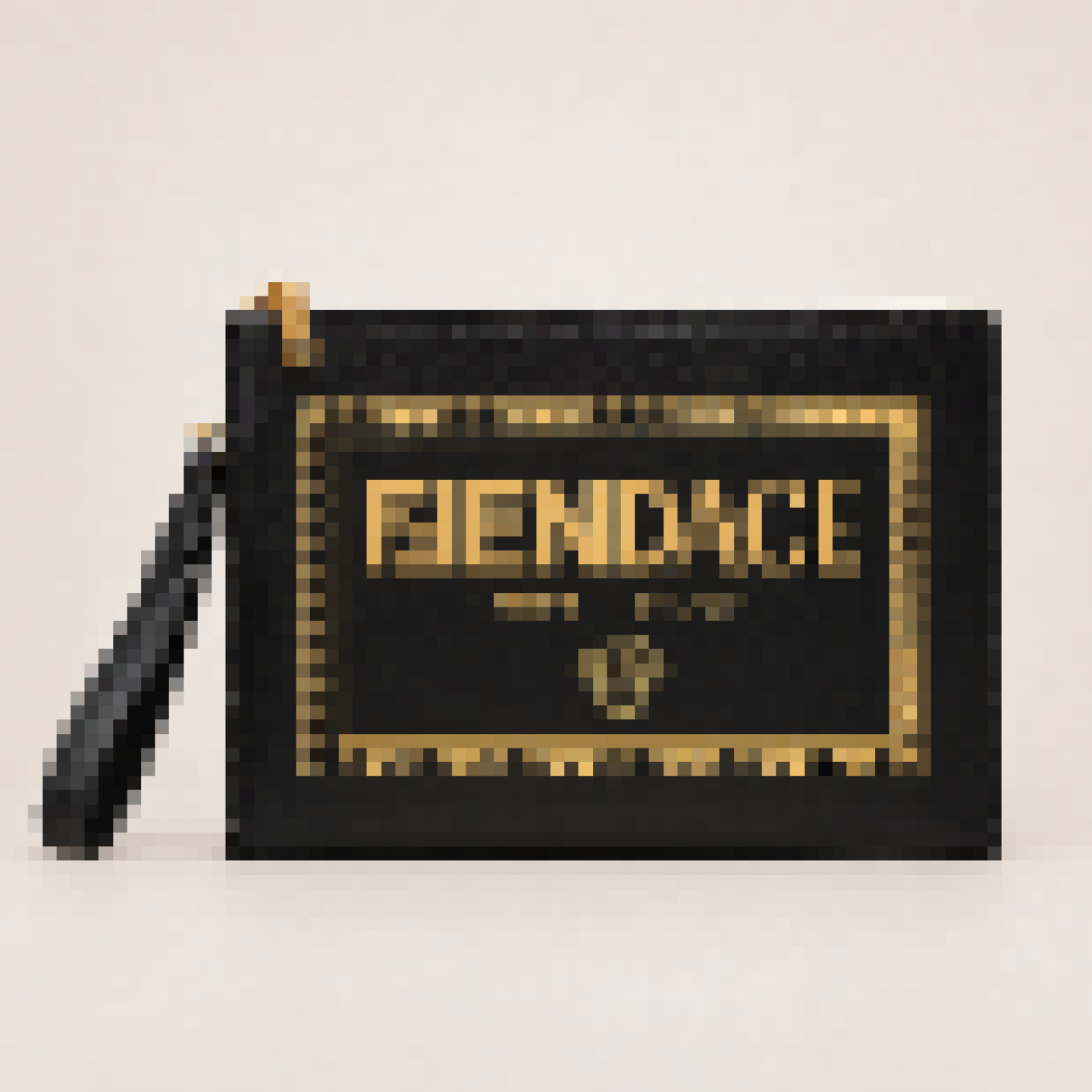 Black Zip Wristlet Clutch with Gold Graphic Frame Detail