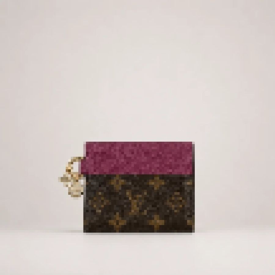 Premium Monogram Canvas Card Holder Wallet with Key Ring, Compact Leather Accent Card Case for Women & Men