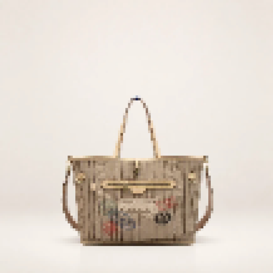 Striped Canvas Tote Bag – Women's Large Shoulder Handbag with Travel Inspired Design