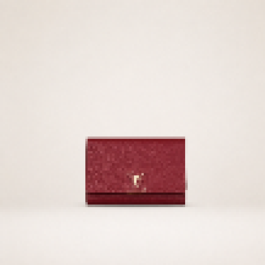 Luxury Pebbled Leather Wallet for Women, Compact Foldable Card Holder Purse with Gold Accent