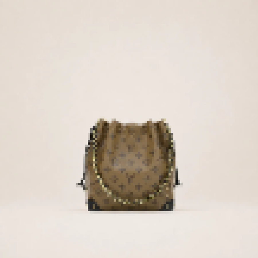 Monogram Canvas Bucket Bag – Women's Drawstring Shoulder Purse with Chain Strap