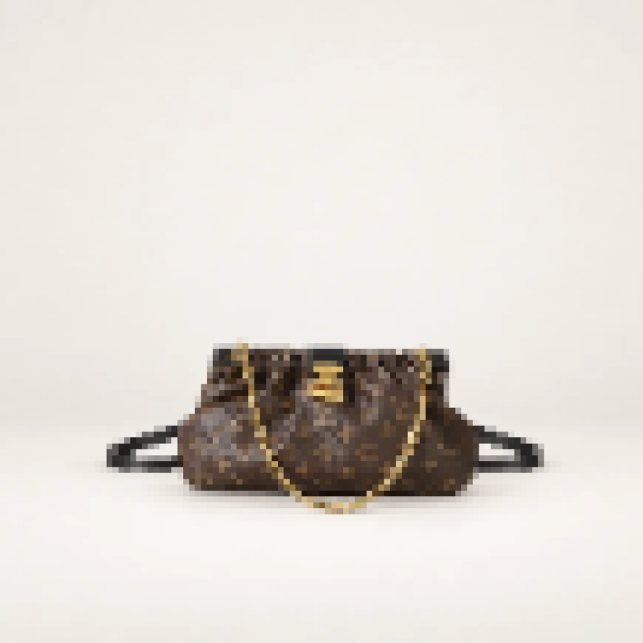 Monogram Pleated Shoulder Bag – Women's Soft Pouch Purse with Removable Chain