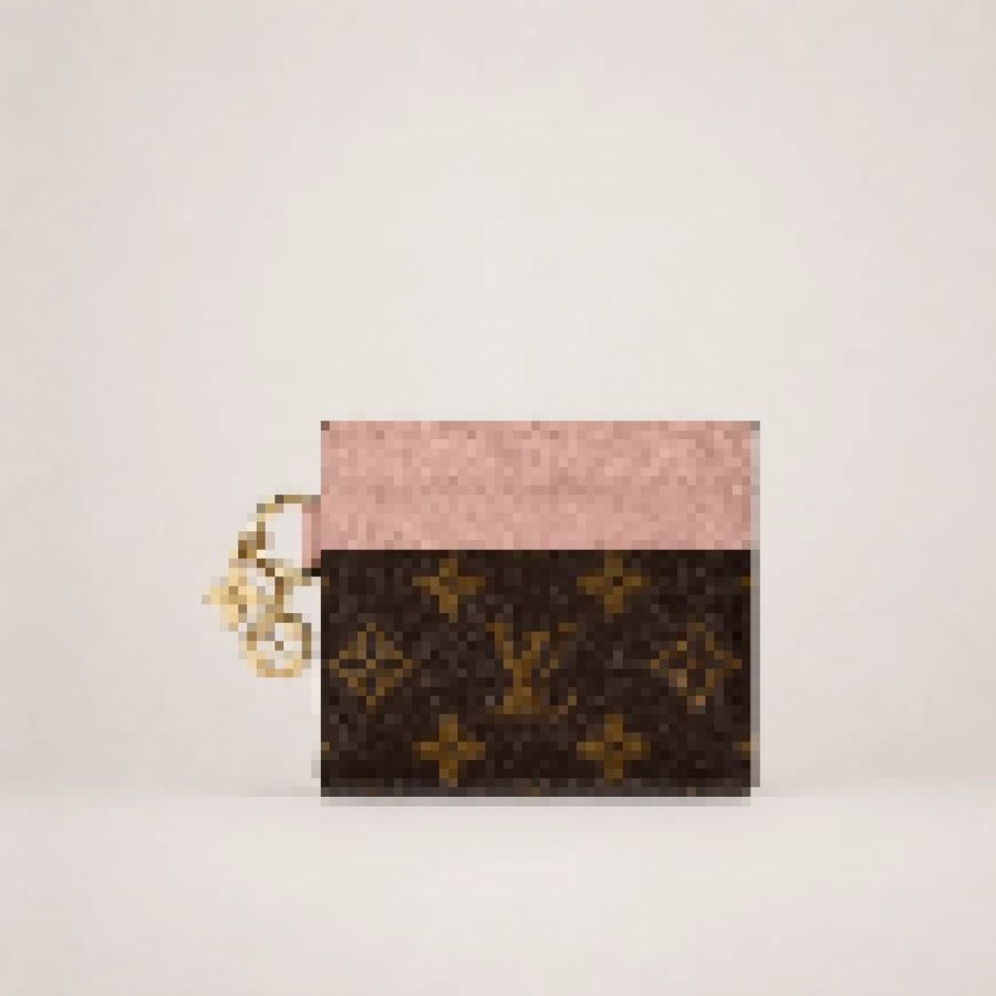 Premium Monogram Canvas Card Holder Wallet with Key Ring, Compact Leather Accent Card Case for Women & Men