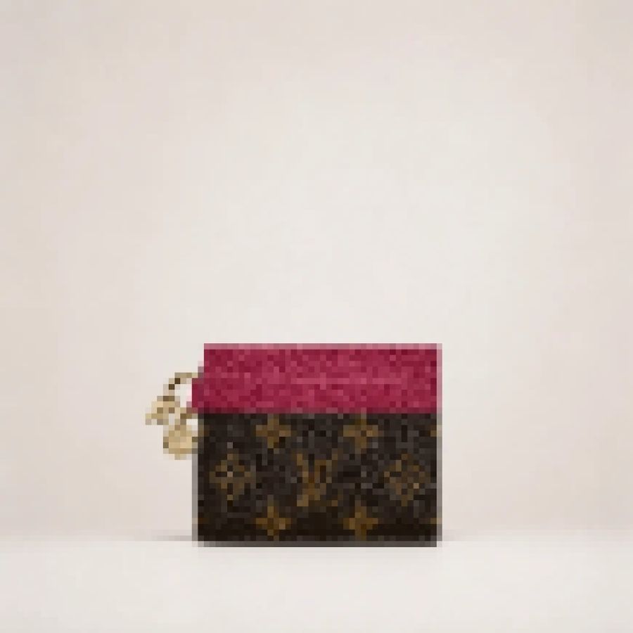 Premium Monogram Canvas Card Holder Wallet with Key Ring, Compact Leather Accent Card Case for Women & Men