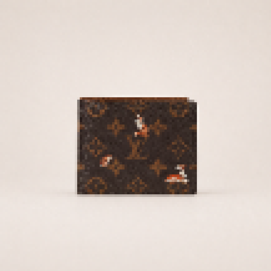 Premium Classic Monogram Bifold Wallet with Playful Animal Print – Slim Coated Canvas Pocket Organizer for Men & Women